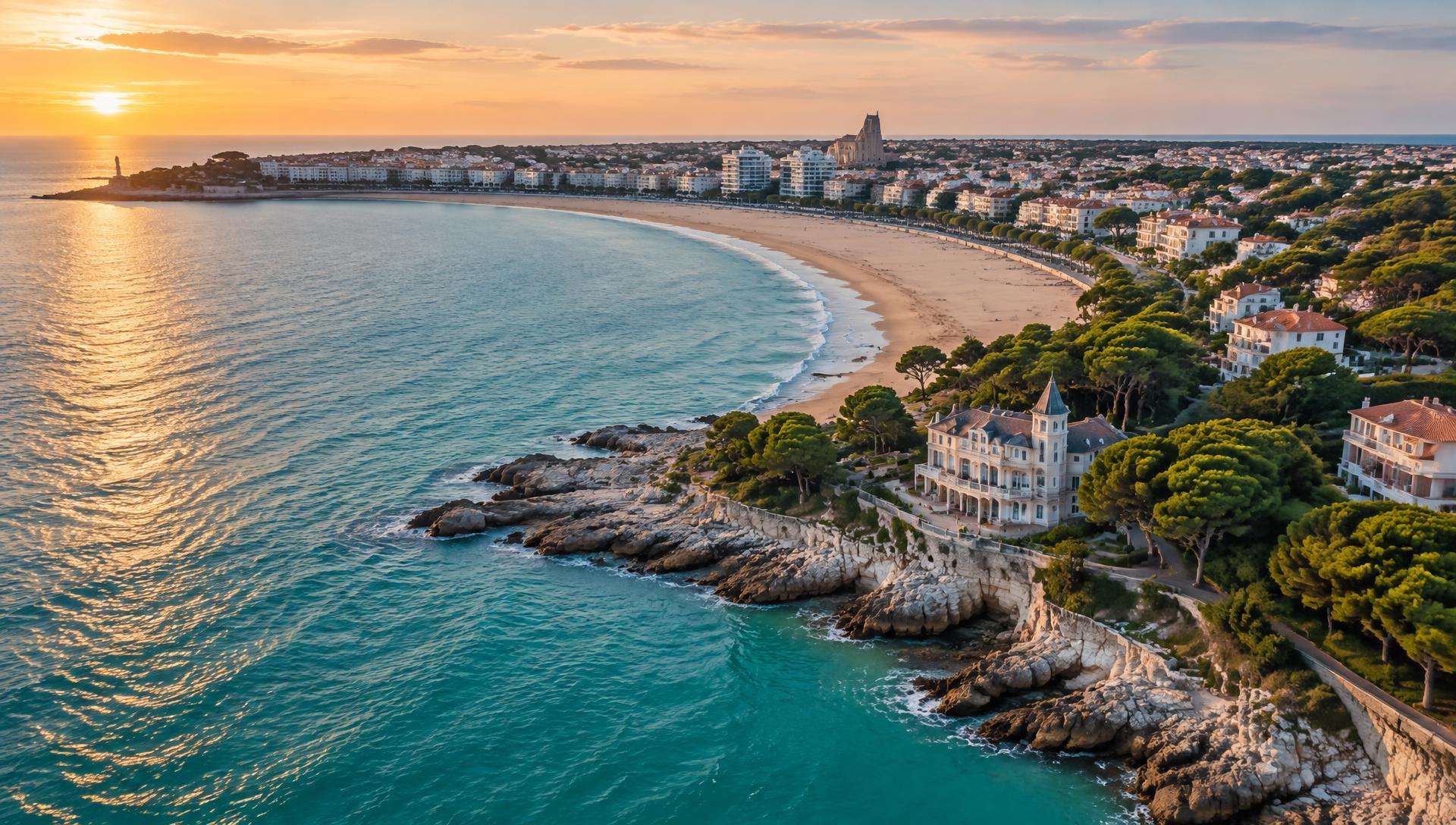 Vue aérienne de Royan, sa grande plage et l'océan Atlantique